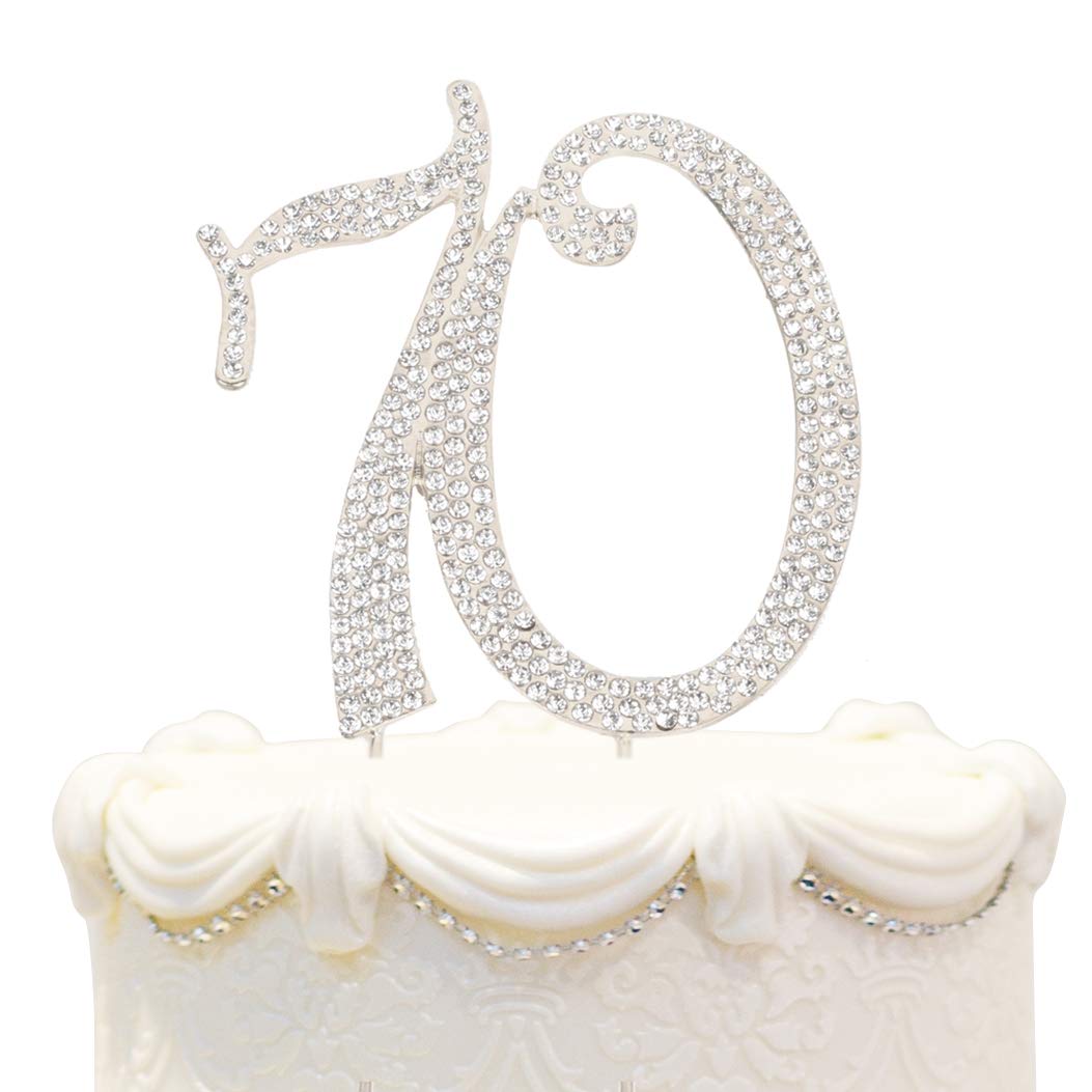 Hatcher Lee Bling Crystal 70 Birthday Cake Topper - Best Keepsake | 70Th Party Decorations Silver