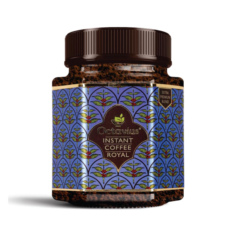 Octavius | Royal Freeze Dried Instant Coffee -100 Gm Jar |100% Pure Arabica Beans | Roasted Coffee Beans | Rich Aroma | Strong Coffee | Espresso Latte & Cappuccino | Hot And Cold | Pure Coffee