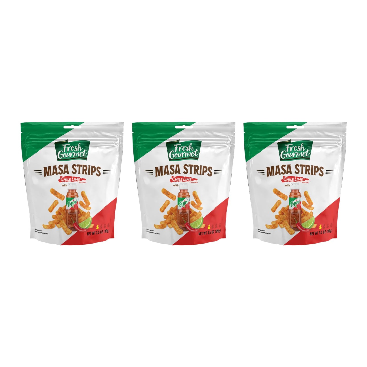Fresh Gourmet Chili Lime Masa Strips Salad Topper and Snack, 3.5 OZ. (Pack of 3)