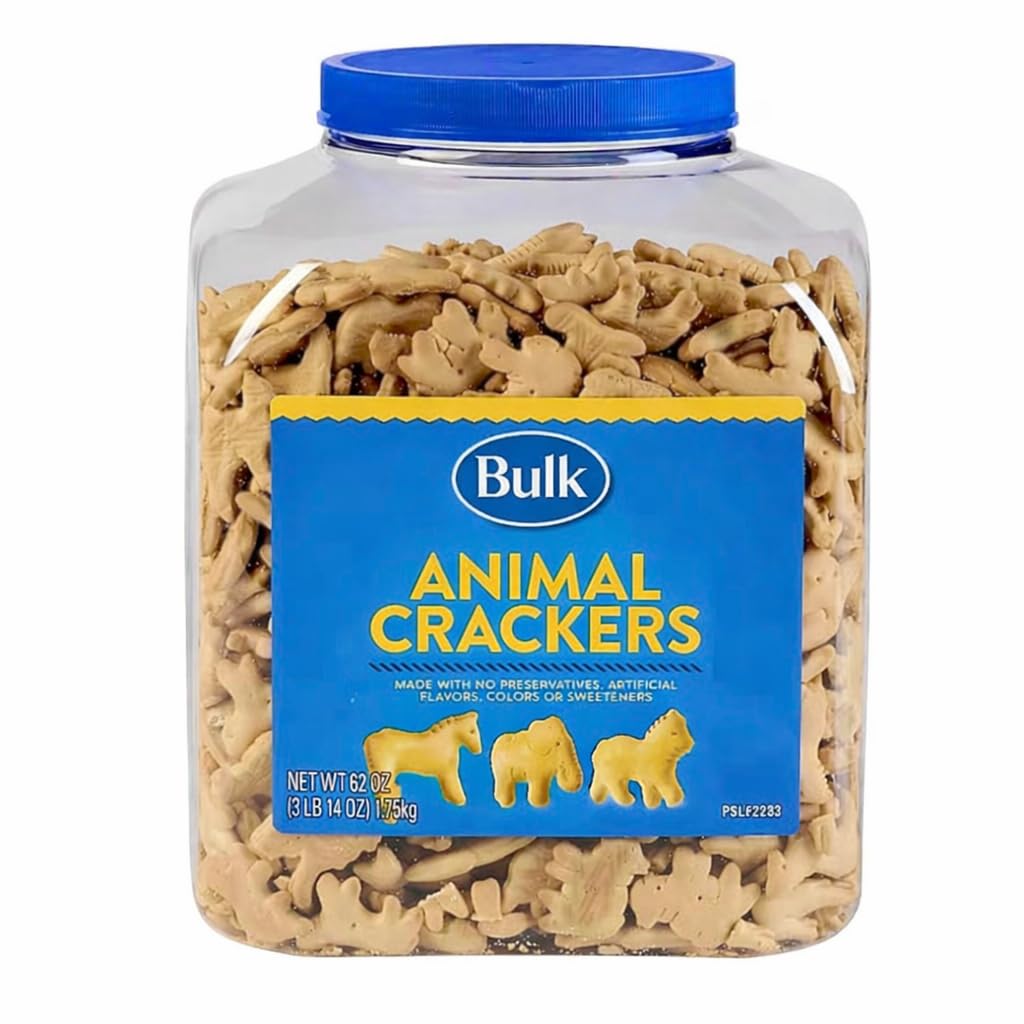 Animal Crackers, 3 lb Bulk Tub, Lightly Sweet Classic Snack - A Resealable Party Size Container for Pantries, Events & Large Gro