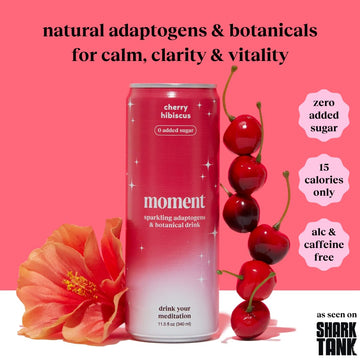 Drink Your Meditation Moment Botanical Water SPARKLING Variety Pack - 12 Cans, 11.5 Fl Oz each, Cherry Hibiscus, No Sugar, Keto Friendly