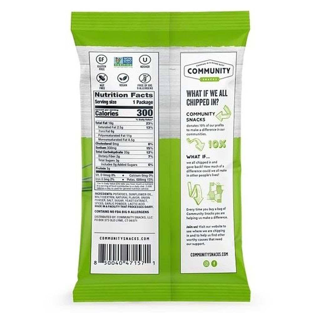 Community Snacks - 25 Count Sour Cream & Onion Flavor Kettle Cooked Potato Chips - 2 Oz Bags - Non-GMO, Gluten-Free, Kosher, Veg
