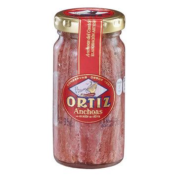 Ortiz Anchovies In Extra Virgin Olive Oil, Firm Buttery Fillets With A Rich Umami Taste, Wild Caught In Spain, Great For Pizza, Pasta And Caeser Salad, 3.3Oz Glass Jar (Pack Of 1)