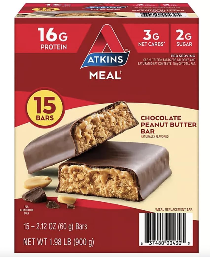 Atkins Meal Bar Chocolate Peanut Butter Pack (14 Count + 2 Bonus Bars)