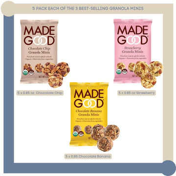 Granola Mini Variety Pack Of 15, 1 Box Of Each Flavor (Chocolate Chip, Chocolate Banana, Strawberry) 12.75 Oz Total Organic, Glu