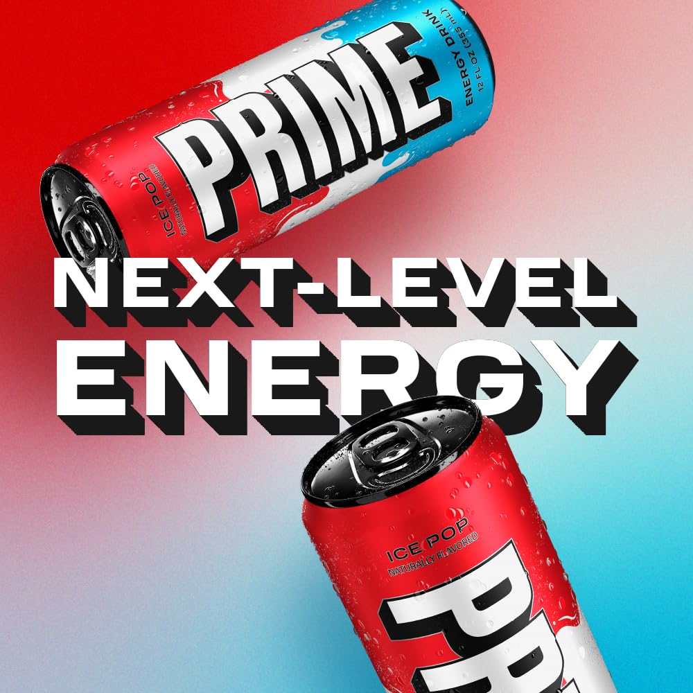 PRIME Energy ICE POP Energy Drink | Zero Sugar | 200mg Caffeine | 355mg Electrolytes | 12 Fl Oz | 24 Pack