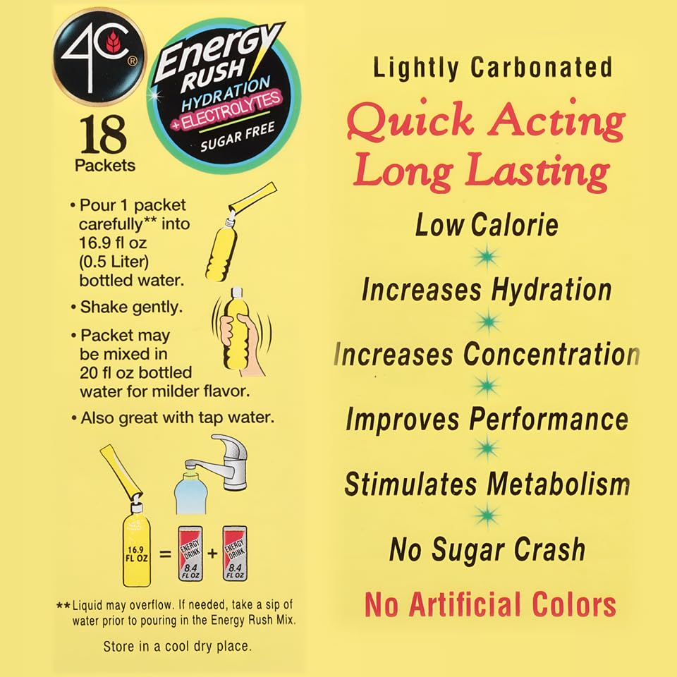 4C Energy Rush PSD with Electrolytes, 18ct Lemonade Flavoring Packets, On-the-Go Bundle, 0.22 Ounce Each