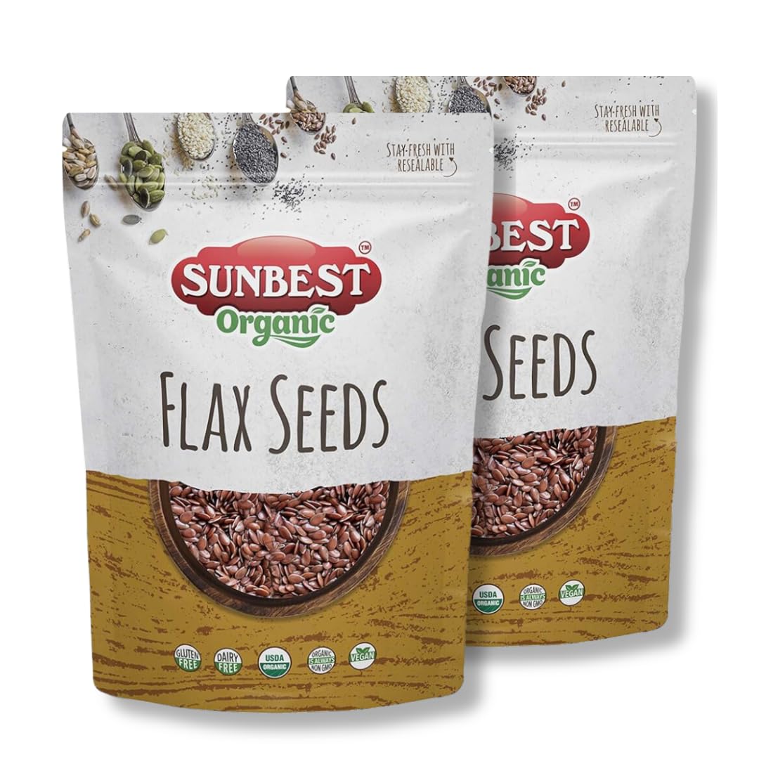 Sunbest Natural Organic Flax Seeds 32 Oz (2 Lb) - Usda Organic, Non-Gmo, Gluten Free, Vegan, Kosher- Premium Quality Superfood, Omega-3S, Fiber For Heart Health And Digestive Support - 2-Pack 16 Oz