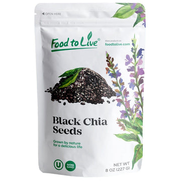 Food to Live Black Chia Seeds, 8 Ounces - Whole, Sproutable, Vegan, Kosher, Keto, Sirtfood, Bulk. Rich in Essential Fatty Acids,
