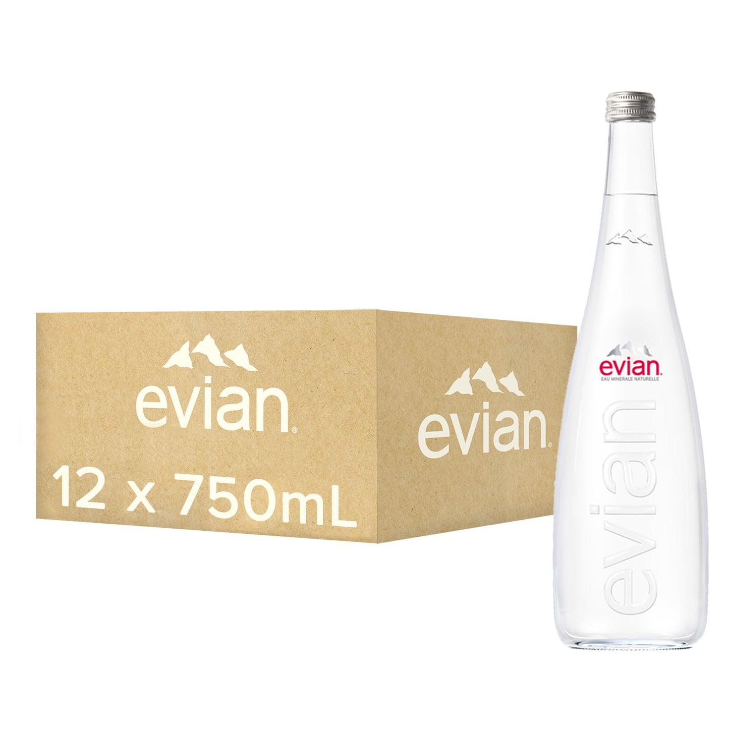 Evian Natural Mineral Water Bottle, 12 X 750 Ml