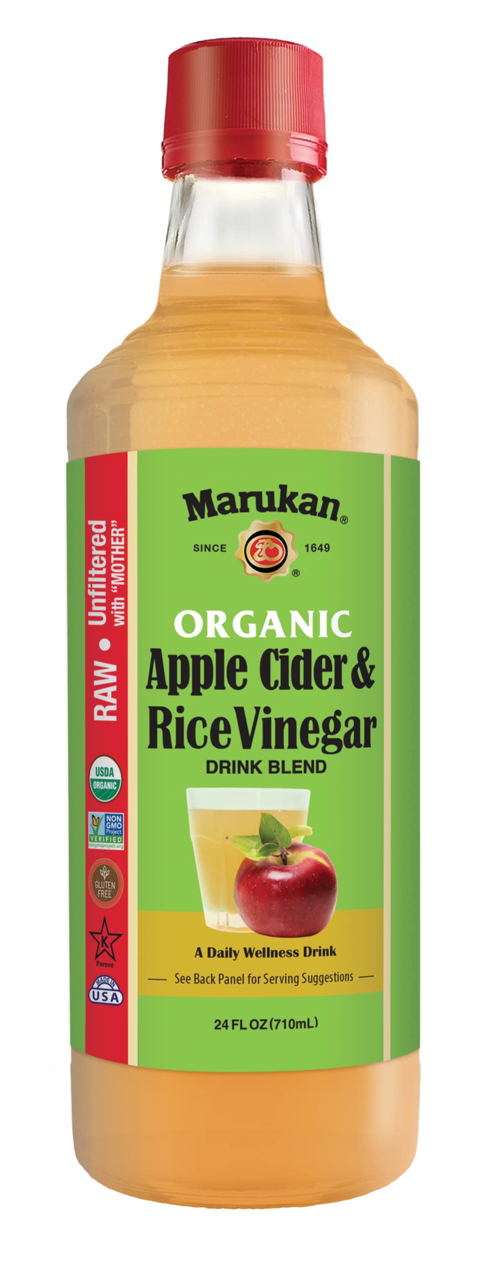 Marukan Organic Apple Cider Vinegar & Rice Vinegar Drink Blend, 24 Fl Oz, Glass Bottle, Pack of 1