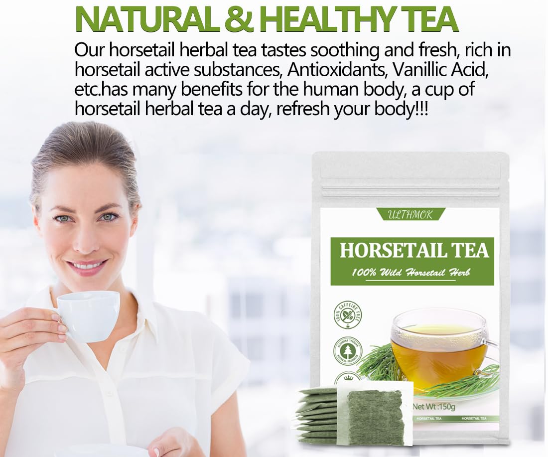 ULTHMOK Premium Horsetail Tea Bags, 100% Natural Herb, Caffeine Free, 100 Count