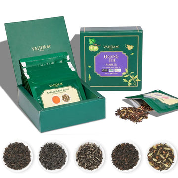 VAHDAM, Assorted Oolong Tea Sampler Gift Set (5 Teas Flavors, 25 Servings) Gluten Free, Non GMO - 5 Unblended Loose Leaf Tea Sam