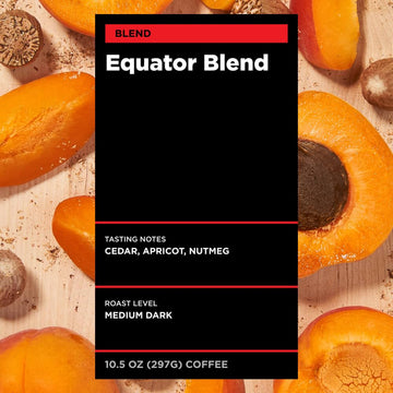 Equator Coffees, Equator Blend Whole Bean Coffee, Medium Dark Roast, Fresh Roasted, Smooth Chocolate & Nutmeg Flavor Notes, Sustainable, 10.5 Oz Bag