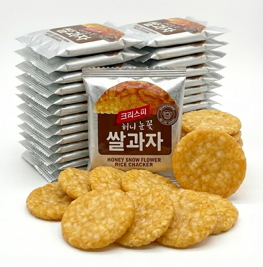 Korean Sweet & Crispy Honey Snow Flower Rice Crackers, Light Korean Snack, Individually Wrapped (Honey Rice Cracker - 8.5oz (240