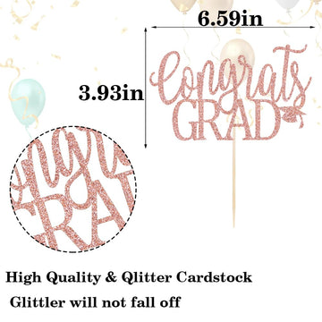LVEUD Congrats Grad Cake Topper, Rose Gold Cardboard Graduation Decoration for 2025 Party