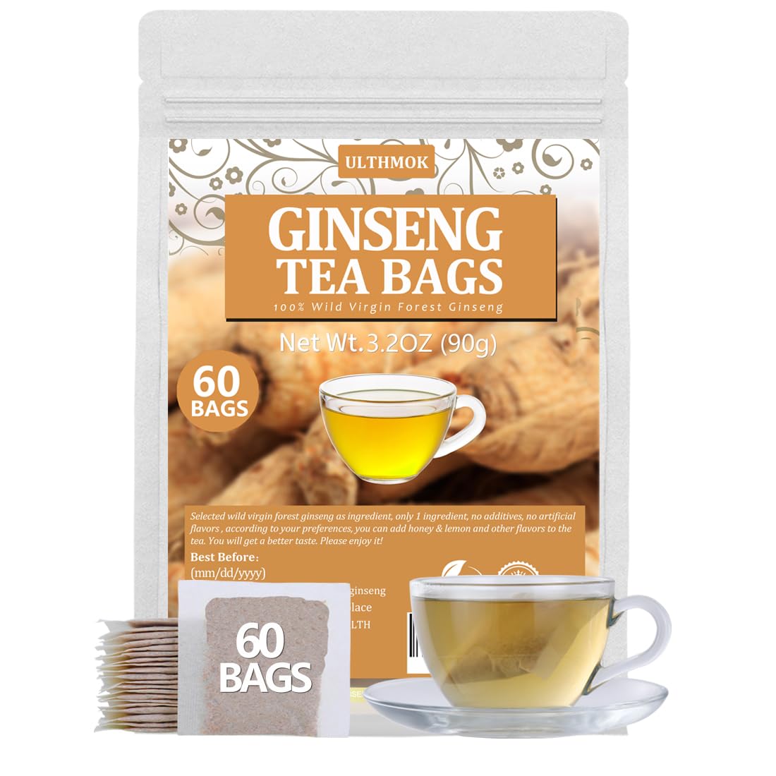Top-Grade 60 Flavor Blendseng Tea Bags Made With Pure 100% Natural Wild Flavor Blendseng Root Energizing & Immune Support No Artificial Flavors & Energy Blend Free.