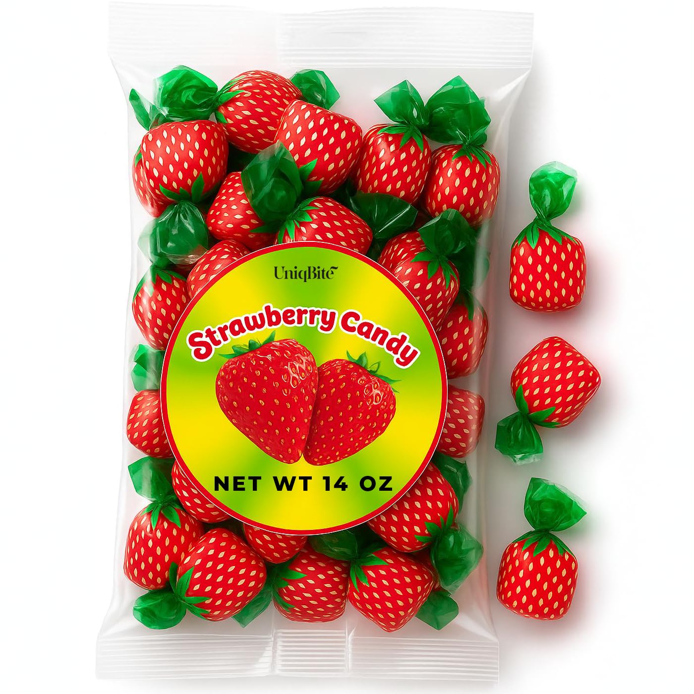 Uniqbite Strawberry Candy 14 Oz Fruit-Filled Hard Candy Bon Bon Candies With Jam Center Individually Wrapped Gluten-Free