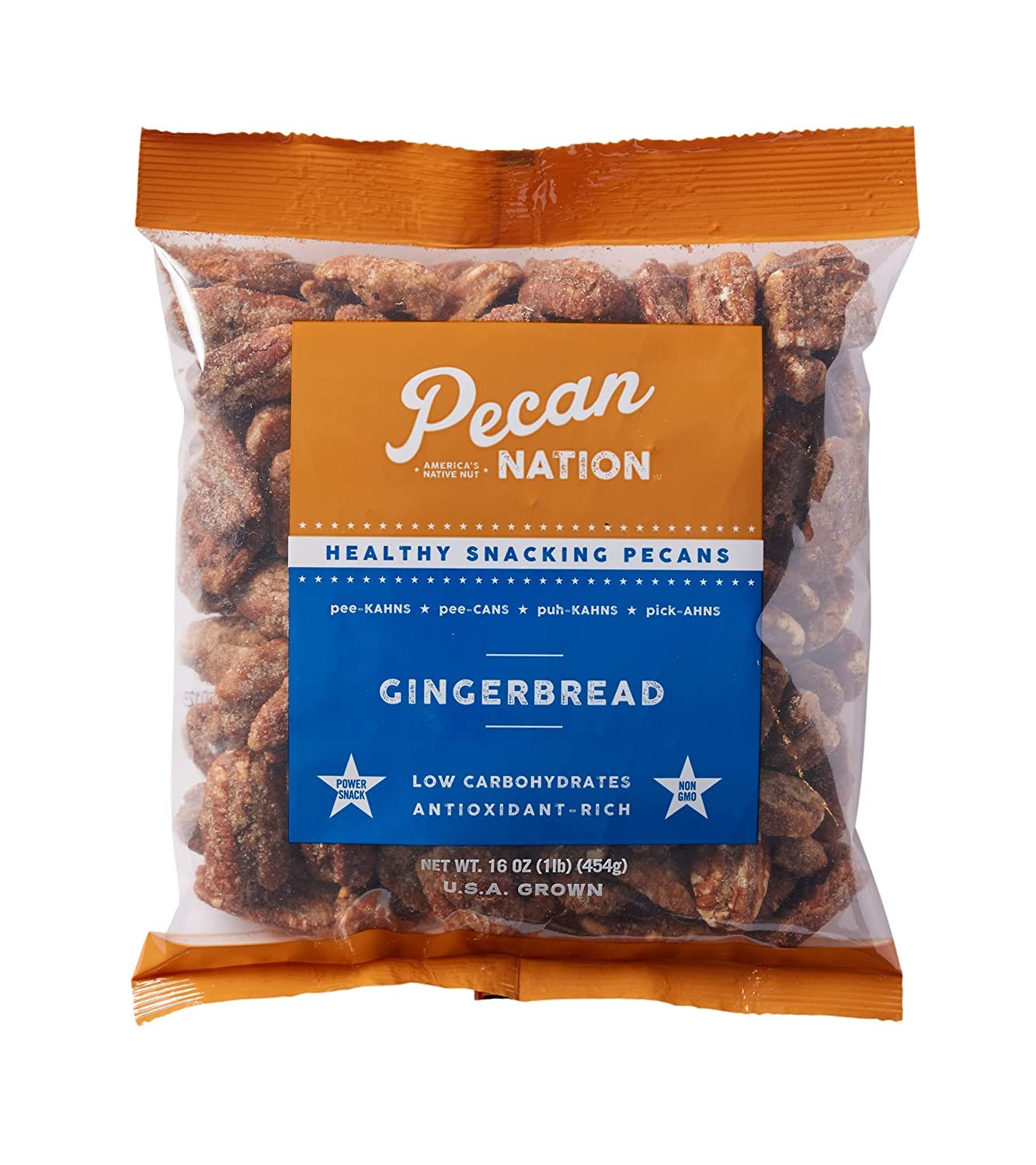 Pecan Nation Gingerbread Holiday Roasted Georgia Pecan Halves 16 Oz., Natural, No Preservatives, Antioxidant-Rich, Non-Gmo, Healthy Snacking Pecans For Adults And Kids