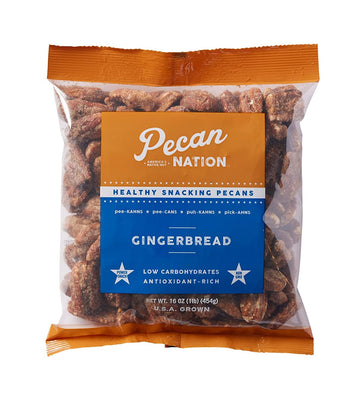 Pecan Nation Gingerbread Holiday Roasted Georgia Pecan Halves 16 Oz., Natural, No Preservatives, Antioxidant-Rich, Non-Gmo, Healthy Snacking Pecans For Adults And Kids