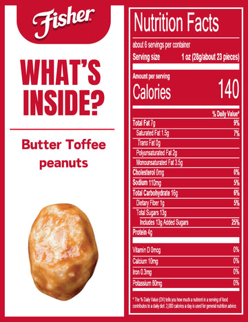 Fisher Snack Butter Toffee Peanuts, 5.5 Ounces (Pack of 6), No Artificial Colors or Flavors