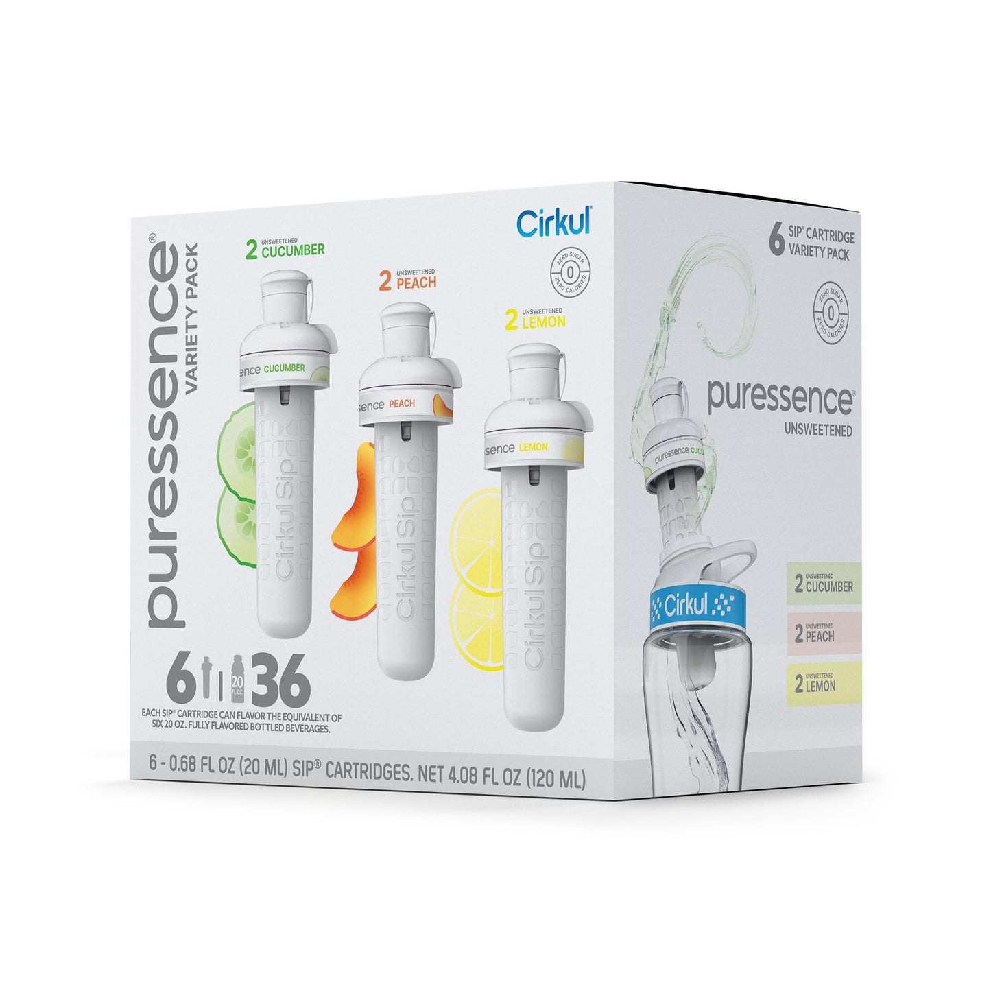 Cirkul Flavor Water Variety Pack, Unsweetened Drink Mix, 36 Servings, Includes Cucumber, Peach, Lemon, Zero Calorie