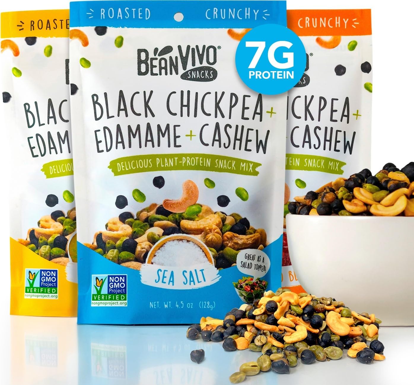 BeanVIVO Plant Based Protein Snacks - (7 Gram Protein) Sea Salt, Habanero BBQ & Dill Pickle with Dried Edamame, Roasted Cashew a