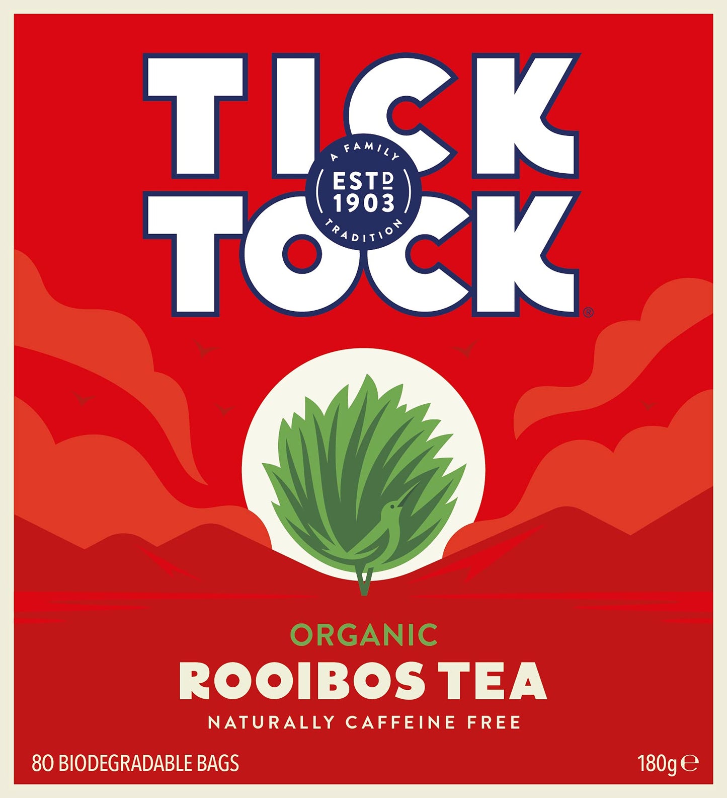 Tick Tock Organic Rooibos Tea Bags, Original Flavor, Pack of 4 (80 Bags Each), Red