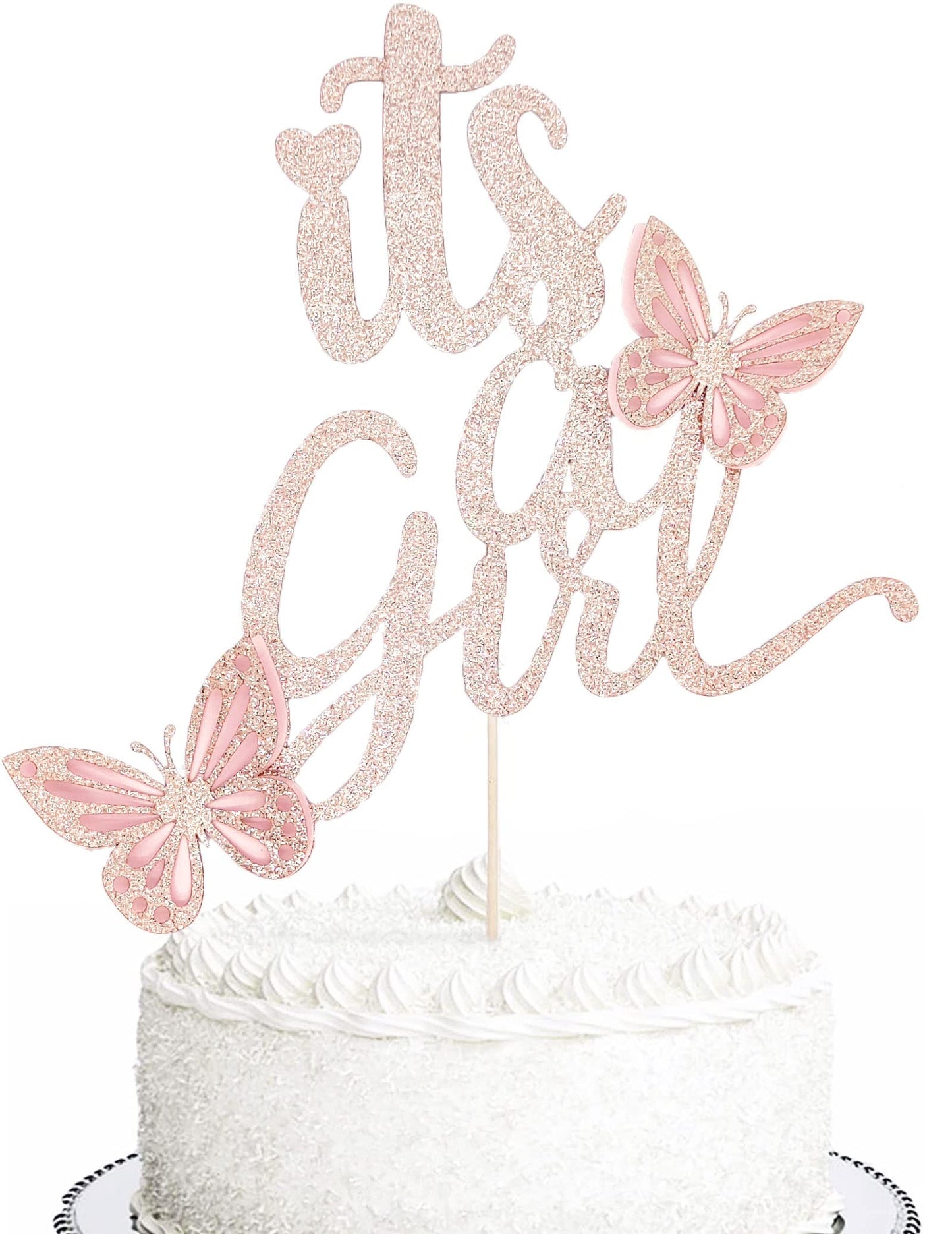 Glitter Double Sided Baby Shower Cake Topper Girl Assembled Rose Gold ItS A Girl Cake Toppers Decorations For Baby Shower Girl Party Decor Favors