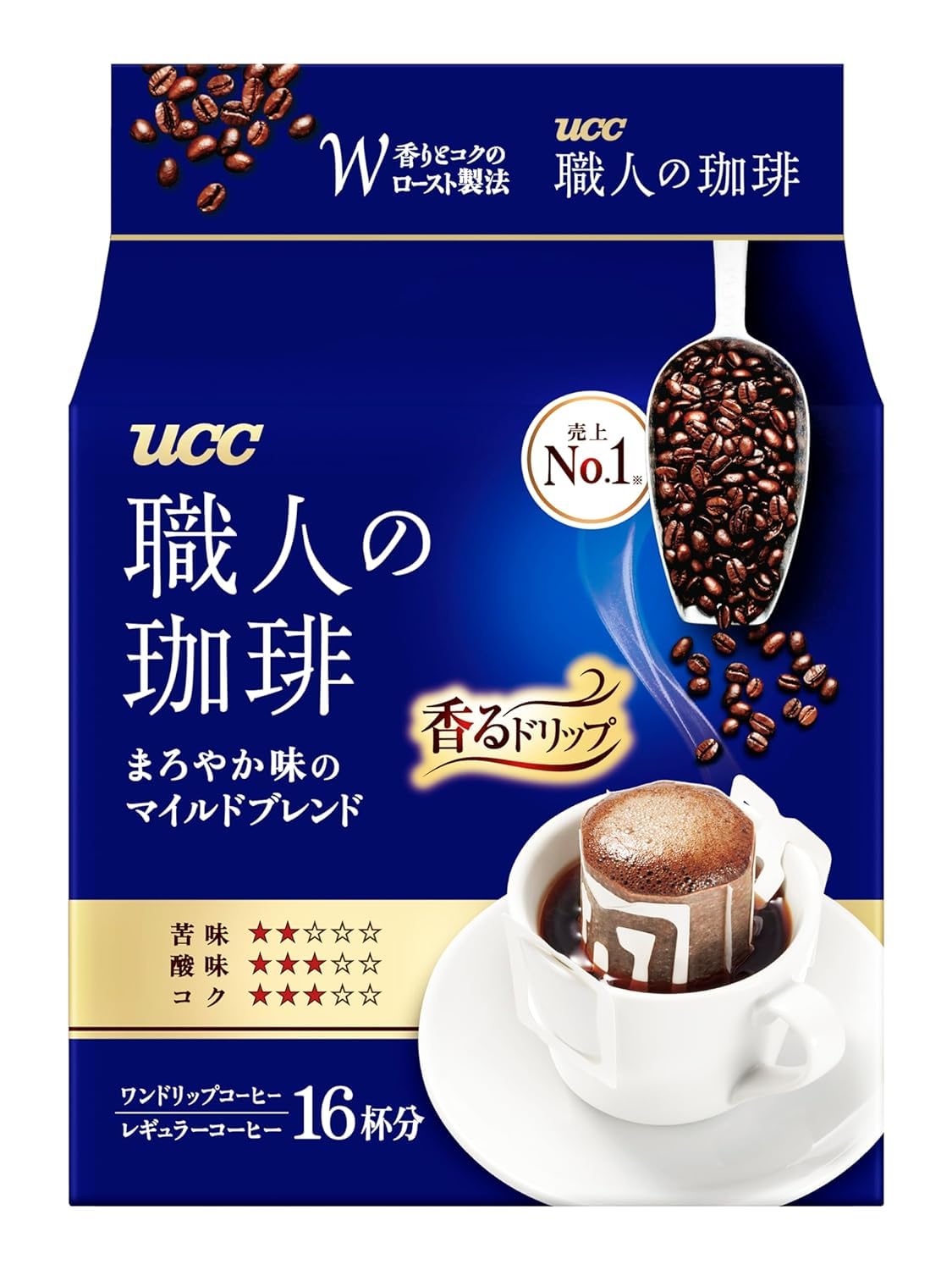 Ucc Shokunin Coffee Mild Blend Single Serve Japanese Style Pour Over Coffee Imported From Japan 16 Individual Bags 0.25 Oz (7G) Per Bag Sun-Dried Beans Artisan Crafted Each Bag Makes 5 Oz Cup (16 Pack)
