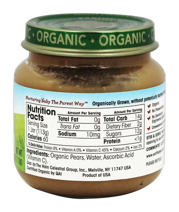 Earth'S Best Organic Baby Food Jars, Stage 2 Fruit Puree For Babies 6 Months And Older, Organic Pears, 4 Oz Resealable Glass Jar