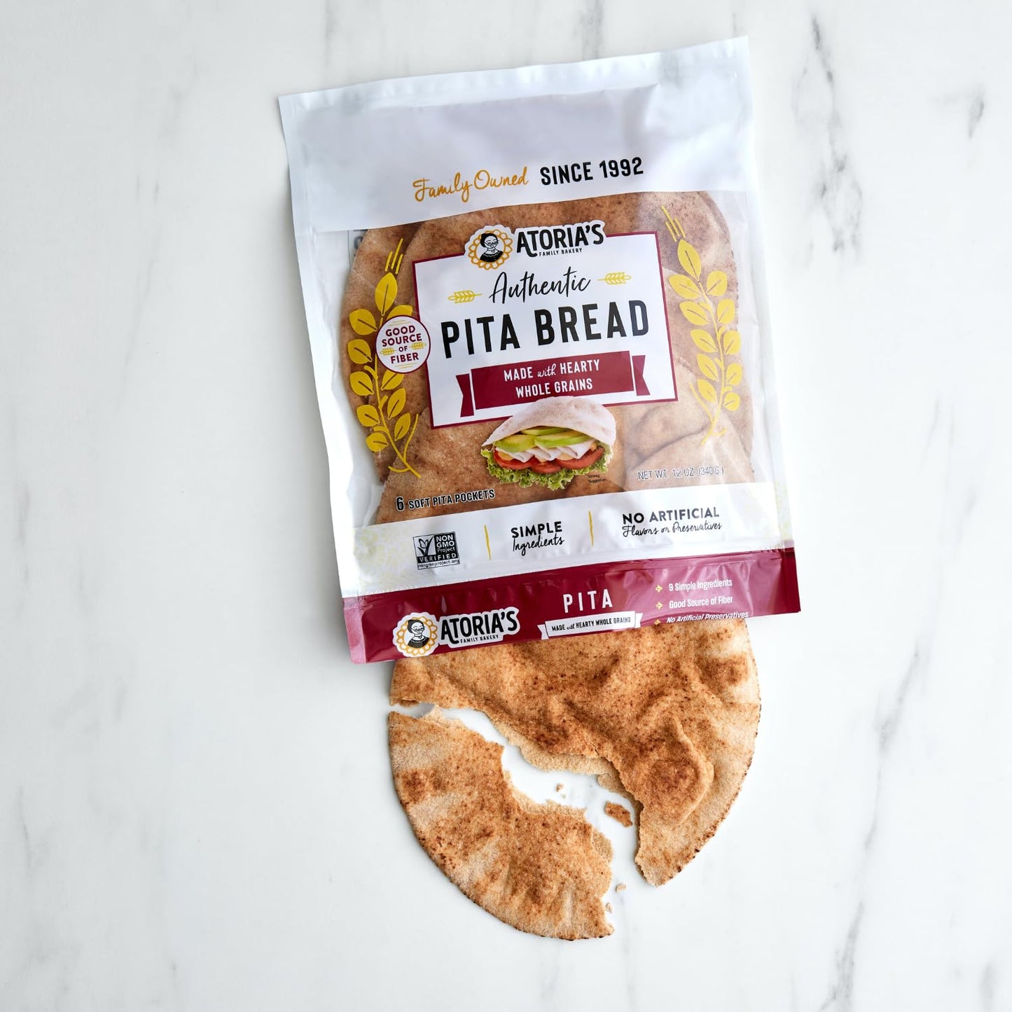 Atoria'S Family Bakery Whole Grain Pita | Non-Gmo, Vegan (8 Pack, 48 Flatbreads Total) 8-Packs Of 6 Sheets (48 Sheets)
