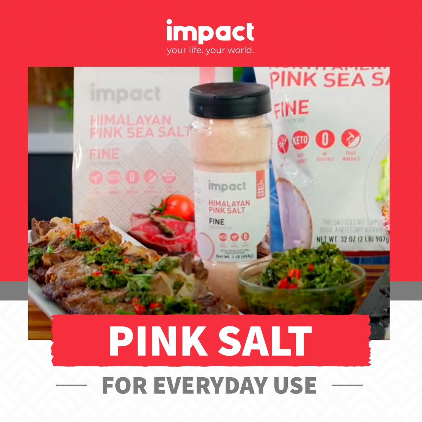 Impact Himalayan Pink Sea Salt Fine, Non-GMO, Gluten-Free, 16 Ounce Shaker