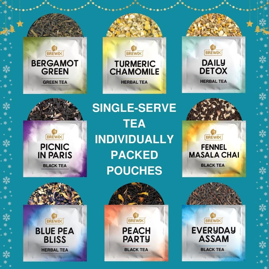 Brewix, Tea Advent Calendar 2024 | 24 Loose Leaf Teas - Luxury Gift Box | Selection Of 24 Delightful Black/Green Teas And Infusi