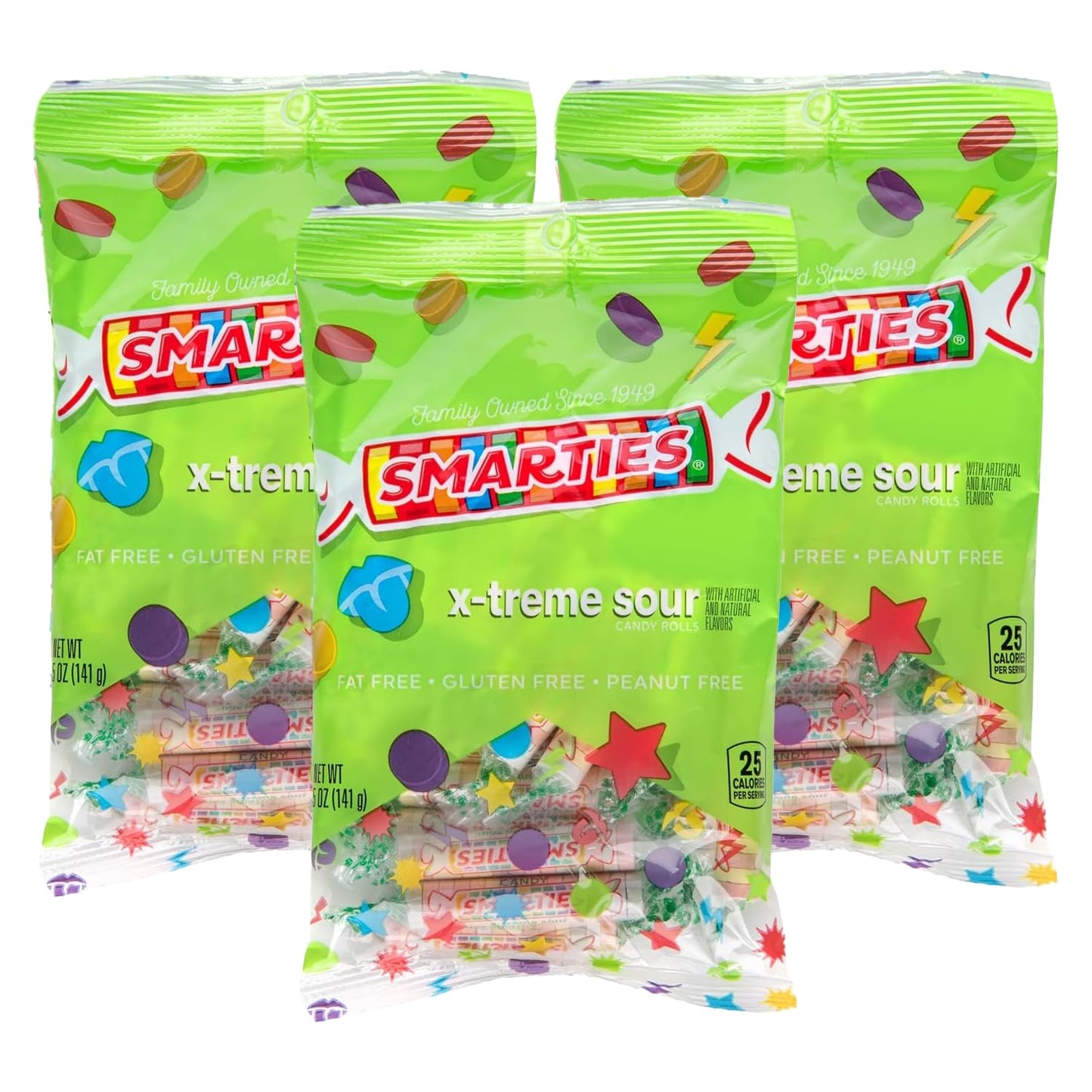 Smarties X-treme Sour Candies - Gluten Free, Peanut Free, Dairy Free Extra Sour Candy - Perfect for Parties, Candy Mixes, & Hall
