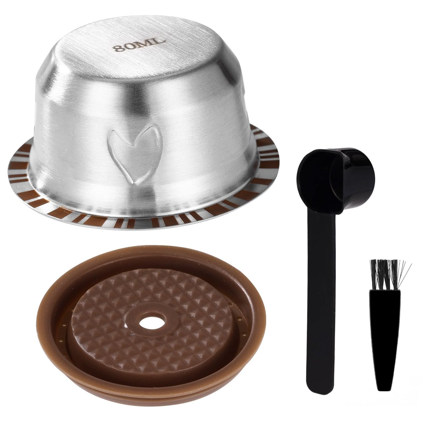 Reusable Pods For Nespresso Vertuo Machine Stainless Steel 80Ml Refillable Coffee Unit Set With Silicone Lid Spoon & Brush Coffee Accessories For Nespresso