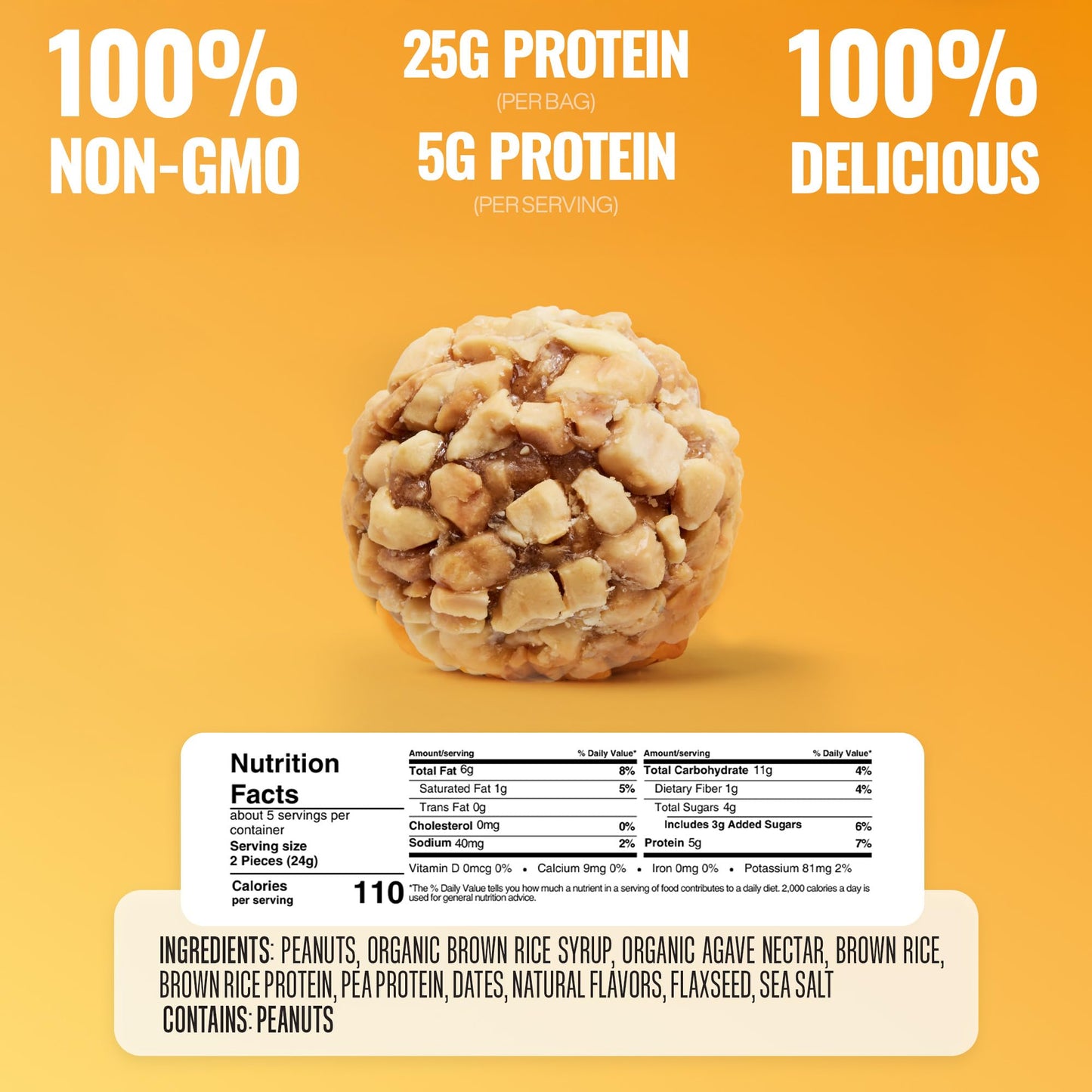 The Gluten Free Brothers Peanut Butter Bites - Gluten Free Protein Balls - Non Gmo, Soy Free, Vegan - Snack Size Plant Based Pro
