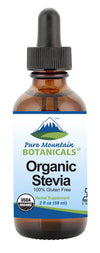 Pure Mountain Botanicals Organic Liquid Stevia Sweetener, Alcohol-Free, 2oz Glass Bottle