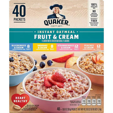Lyfno Instant Oatmeal Variety Pack, Blueberry, Strawberry, Banana & Peaches, 42.3 Oz, 40 Pack