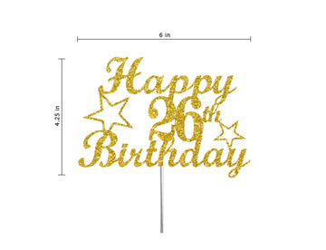 26 Birthday Cake Topper Gold Glitter, Party Decoration Ideas, Enhanced Quality, Sturdy Doubled Sided Glitter, Acrylic Stick. Made In Usa (26Th)