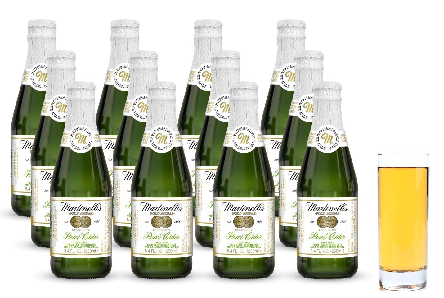 Martinellis Sparkling Pear Cider Juice, Non-Alcoholic, 8.4 fl oz, Pack of 12 Bottles