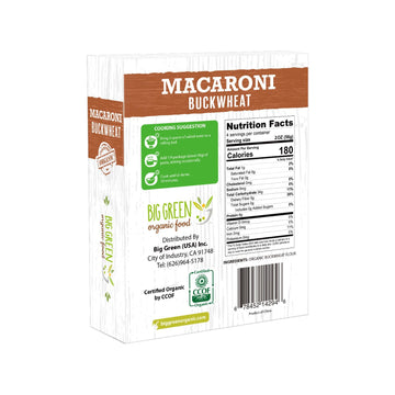 Big Green Organic Food- Organic Buckwheat Macaroni, Gluten-Free, Single Ingredient, 100% Buckwheat, Non-GMO, Vegan, Wheat and Ri
