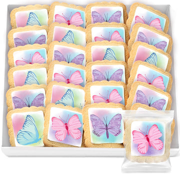Butterfly Cookies 24 Pack Party Favors Basket Stuffers Decorated | Individually Wrapped Butterflies Sugar Cookies | Gift Basket Peanut & Nut Free Bulk