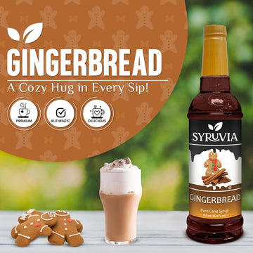 Syruvia Gingerbread Syrup - Gingerbread Coffee Syrup Flavor, 25.4 Fl Oz, Kosher, Gluten Free, Perfect For Coffee, Drinks, Soda,