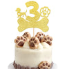 1 PCS 3rd Birthday Cake Topper with Gold Glitter Dog Paw Three Years Old Birthday Cake Pick Puppy Dog Bone Cake Decorations for
