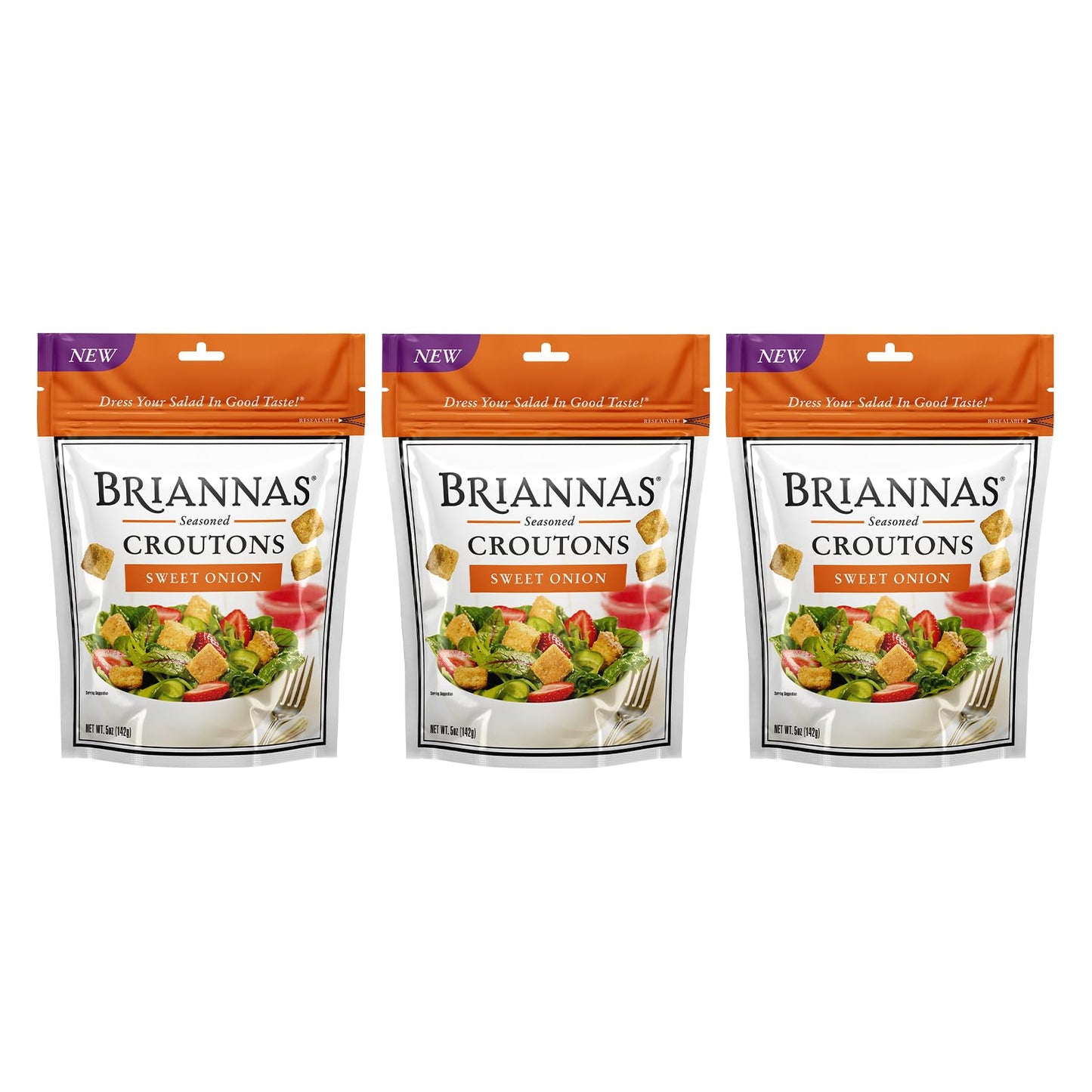 BRIANNAS Sweet Onion Croutons - Baked Flavor, Crispy - 5 oz Bags - 3 Pack