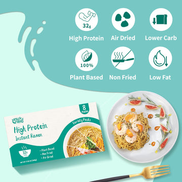 VOLO VERO High Protein Instant Ramen Variety Pack, 32g, Chicken, Spicy Beef, Pork Tonkotsu, 8 Packs, Air-Dried, Low Carb, Egg-Free