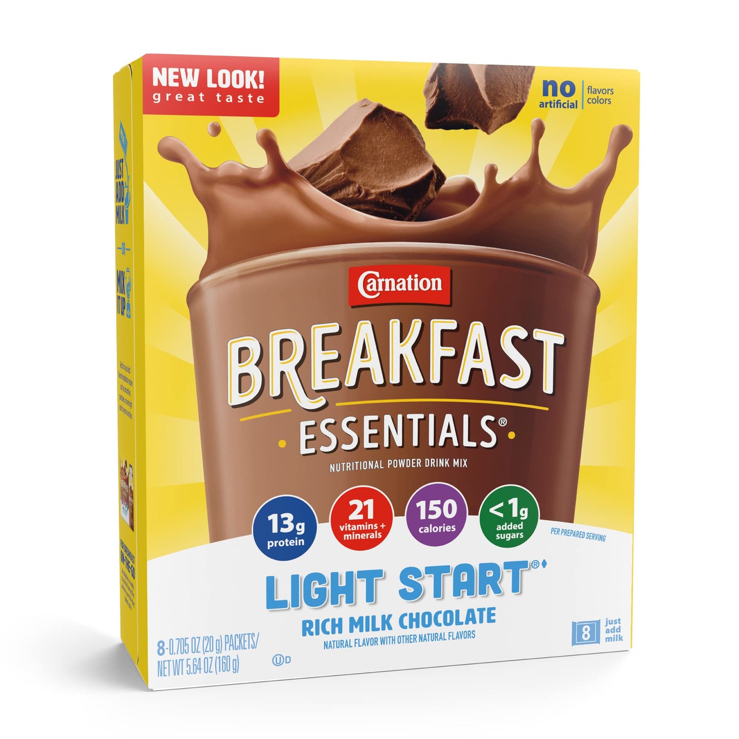 Carnation Breakfast Essentials Light Start Oral Supplement, Chocolate, 0.705 oz Packet, Pack of 64, Model 11003291