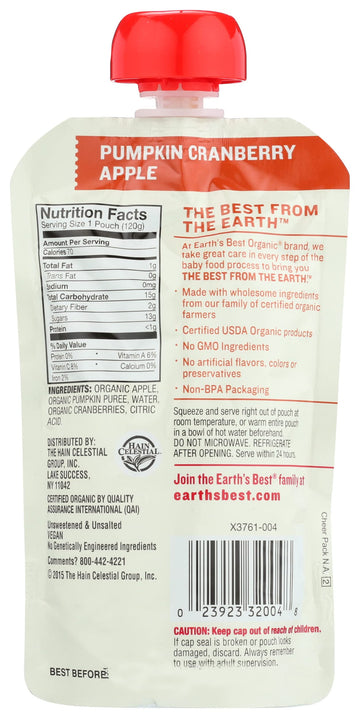 Earth'S Best Pumpkin Cranberry Apple Puree (2X6X4.2Oz)
