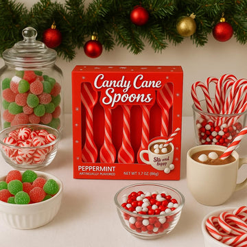 Candy Cane Spoon Peppermint Edible Stirring Stick 60 Pack | Individually Packed Stirs Hot Chocolate Cocoa Coffee Tea - Holiday Gift Christmas Stocking Stuffer Party Favor